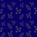 Yellow stars and falling star on dark blue background vector seamless pattern. Royalty Free Stock Photo