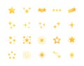 Stars flat glyph icons set. Starry night, falling star, firework, twinkle, glow, glitter burst vector illustrations Royalty Free Stock Photo