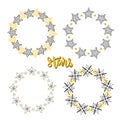 Stars frame background decoration set. Sketchy hand drawn vector illustration