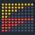 Stars and Hearts Rating Signs Flat Style