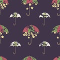 Stars are hidden under a bright umbrella, seamless pattern.