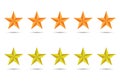 Stars icons set five white background. Star rating for sites in yellow. Vector EPS10 Royalty Free Stock Photo