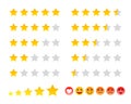 Stars icons and smilies ranking scales set vector illustration.