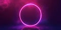 Stars Illuminated With Neon Magenta Light Ring On Dark Round Frame