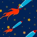 Stars and rocket ilustrations vector simple seamless Royalty Free Stock Photo