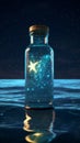 stars and Milky Way exists in a bottle that floats in the sea