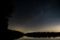 Stars and milky way reflected on the lake at night Royalty Free Stock Photo