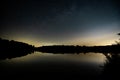 Stars and milky way reflected on the lake at night Royalty Free Stock Photo