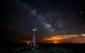 Stars and Milky Way with Windmill Royalty Free Stock Photo