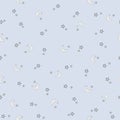 Stars and Moon Pattern. Baby's Seamless Pattern with Smiling Slipping Moon and Stars on Pastel Blue Background.