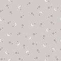 Stars and Moon Pattern. Baby's Seamless Pattern with Smiling Slipping Moon and Stars on Pastel Brown Background.