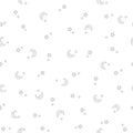 Stars and Moon Pattern. Baby's Seamless Pattern with Smiling Slipping Moon and Stars on White Background.