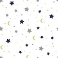 Stars and moon seamless pattern. Kids and baby colorful design.