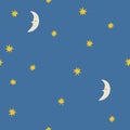 Stars and moon simple funky seamless pattern. Kids room wallpaper or cute pajamas fabric.