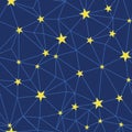 Stars network navy vector seamless pattern.