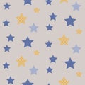 Stars on night sky boy seamless vector pattern. Royalty Free Stock Photo