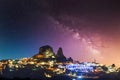 Stars over Uchisar castle in Cappadocia