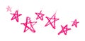 Stars Painted with Lipstick. Red and Pink Color. Hand Drawn style. Isolated beautiful Pencil drawn stars. White background. Vector
