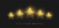 5 stars raiting. Abstract golden stars. Low poly style design