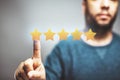 5 stars review score, reputation management, rating concept, high quality service Royalty Free Stock Photo