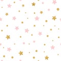 Stars seamless pattern decoreted gold pink stars for Christmas backgound or baby shower textile