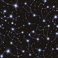 Stars seamless pattern. Zodiacal constellations in night sky. Astrological space signs. Astronomical print design Royalty Free Stock Photo