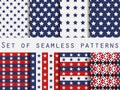 Stars. Set seamless patterns. Red, blue and white color. The pattern for wallpaper, bed linen, tiles, fabrics, backgrounds. Royalty Free Stock Photo