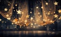 Stars shape show celebrity background with spotlights soffits vintage yellow golden colors as stage performance background Royalty Free Stock Photo