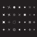 Stars Sparkles sign symbol set. Decoration element. Cute shape collection. Shining effect. Flat design. Black background.