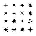 Stars Sparkles sign symbol set. Decoration twinkle sparkle element. Cute shape collection. Shining effect. Flat design. White