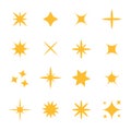 Stars Sparkles sign symbol set. Decoration twinkle sparkle element. Yellow golden color. Cute shape collection. Shining effect. Royalty Free Stock Photo