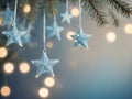 Stars String Hanging At Fir Branches In Abstract Background Royalty Free Stock Photo