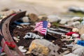 Stars and stripes American flag at plane crash site