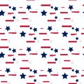 Stars and Stripes Grunge Abstract Seamless Pattern, colored as USA Flag. Vector Illustration of Stars and Stripes Grunge Royalty Free Stock Photo