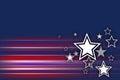 Stars, stripes and wallpaper with American flag background, illustration or graphic with color. Red, blue and white Royalty Free Stock Photo