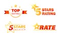 5 Stars Top Rating Banners Set Isolated on White Background. Customers Feedback Rate for Hotel Hospitality Royalty Free Stock Photo