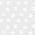 Stars vector pattern. Cute seamless background with smiling stars on a night sky. Baby and kids illustration. Royalty Free Stock Photo