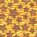 Stars and waves seamless pattern for wraping paper, backgrouns and textile, bright holiday colors Royalty Free Stock Photo