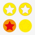 Stars in yellow circle icon set. Outline frame. Circular flat sign. Vintage art. Vector illustration. Stock image.