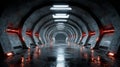 Starship launch bay tunnel with starlight reflections Royalty Free Stock Photo