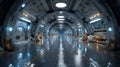 Starship launch bay tunnel with starlight reflections Royalty Free Stock Photo