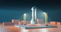 Starship on launch pad. 3d render of spaceship illustration. Rocket before launch