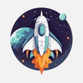 Starship logo. Space satelite retro shuttle moon discovery logotypes of observatory vector badges isolated. Shuttle and