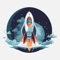 Starship logo. Space satelite retro shuttle moon discovery logotypes of observatory vector badges isolated. Shuttle and
