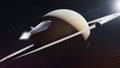 Starship in outer space neaar to the Saturn planet. Elements of this image furnished by NASA