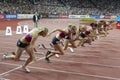 Start of the 100m Women Royalty Free Stock Photo