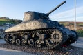 Start Bay, Devon, UK - January 15. Old Sherman tank at Start Bay, Devon on January 15, 2024 Royalty Free Stock Photo