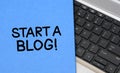 Start a Blog words with keyboard closeup top view