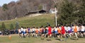 Start of boys cross country race on a hilly course