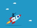 Start a business. Businessman takes off with a rocket